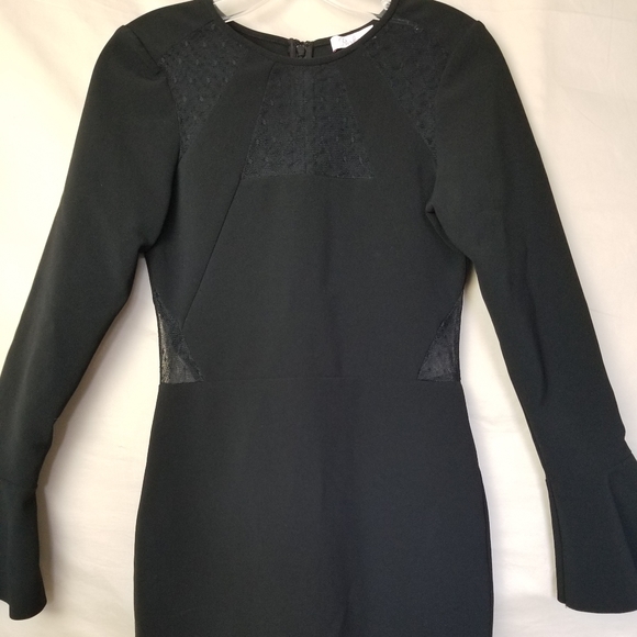 Parker Illusion Dress Black Bell Sleeve Sheath Mesh Stretch Womens Size XS - Picture 5 of 14